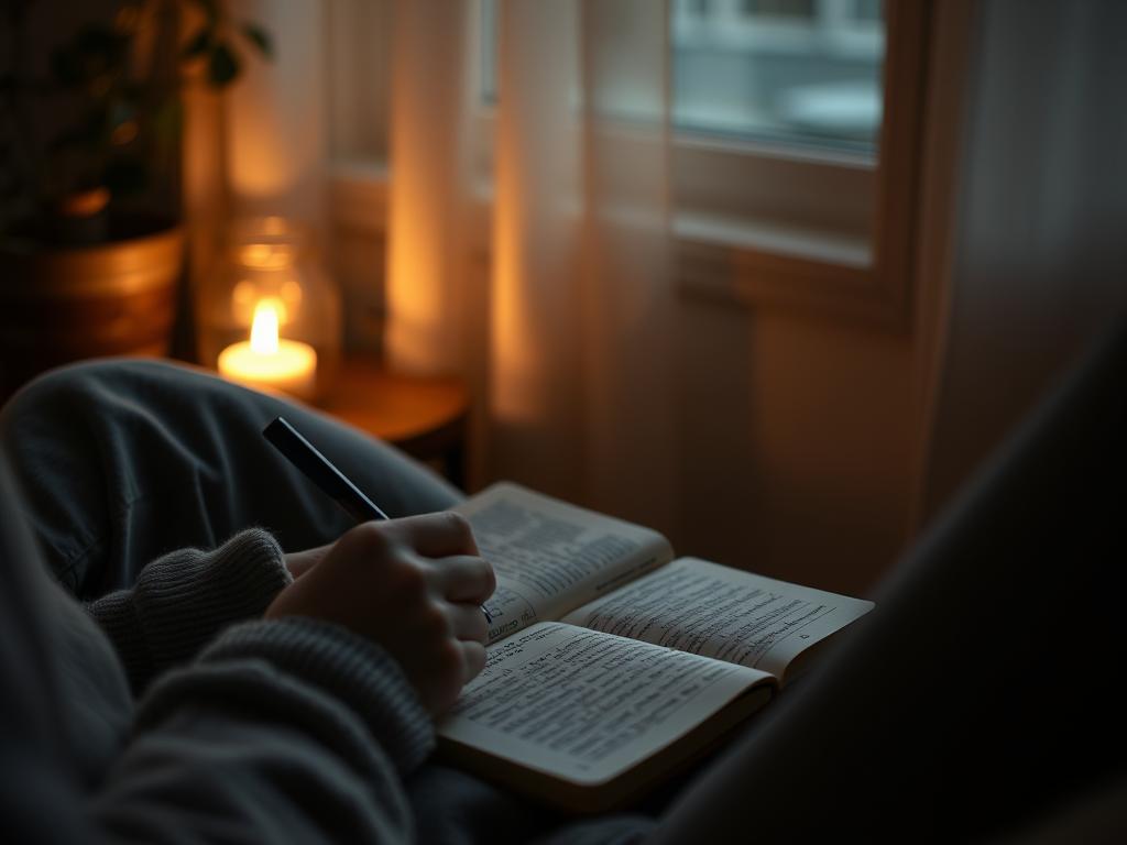 Person doing evening reflection as part of intentional living practice